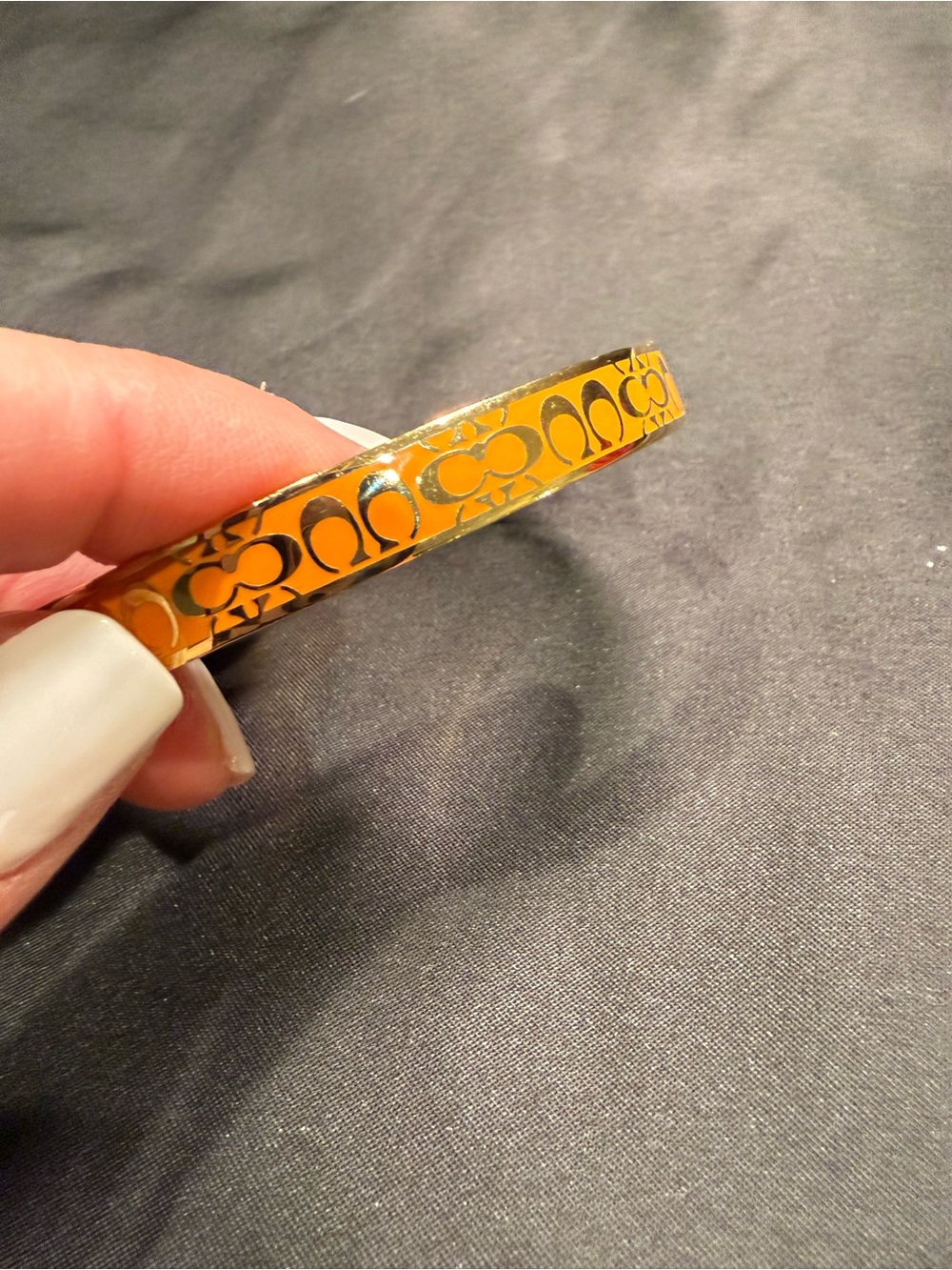 Coach Orange Enamel Signature C Hinged Bangle Bracelet Gold Tone - Picture 12 of 16